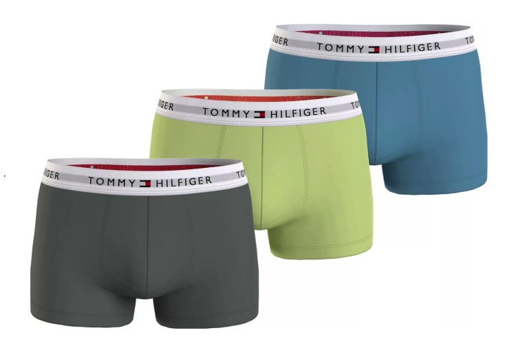 Tommy Hilfiger Signature Essential Logo Waistband 3 Pack Trunks - StoneWashGreen/FadedLime/CoolBlue